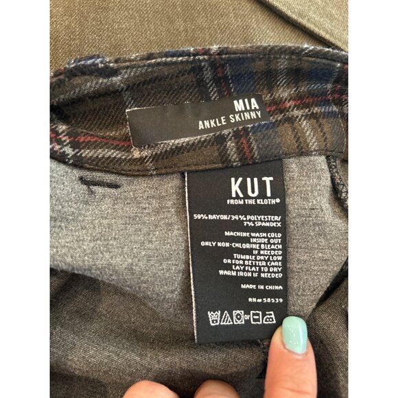Kut from the Kloth Women's Mia Skinny Plaid Holiday Ankle Pants Size 6 - Picture 2 of 6